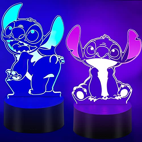 Dreamy Cubby Stitch Luz de Noche, 3D Lampara Stitch de ilusión 2 Tipos y 16 Colores Lámpara de Decoración Cambio - Regalo perfectos para Niño Decoracion Pascua
