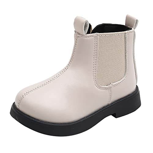 DUHGBNE Botas de niño para niñas, zapatos para niños, botas cortas, zapatos de cuero para niñas, botas de invierno impermeables, beige, 24 EU