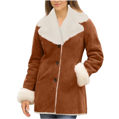 Dyhxuan Chaqueta de invierno para mujer, chaqueta de entretiempo, abrigo vintage monocolor, forro polar, chaqueta forrada cálida, abrigo de felpa, manga larga, cuello vuelto, abrigo de invierno,