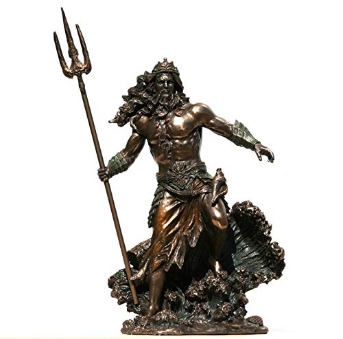 e-katastima Poseidon Greek God of The Sea Neptune Sculpture Figurine Statue Sculpture Bronze Finish 8.1'Inch / 20cm