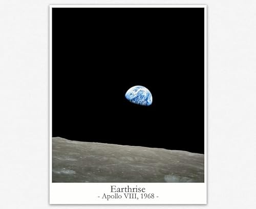Earthrise Astronomy Decor/Space Photo Planet Earth Lunar | Pósters del espacio Kids Room Wall Decor | Surface Moon Landscape Decorations Astronomía Gift Astronaught Poster (20cm x 25cm)