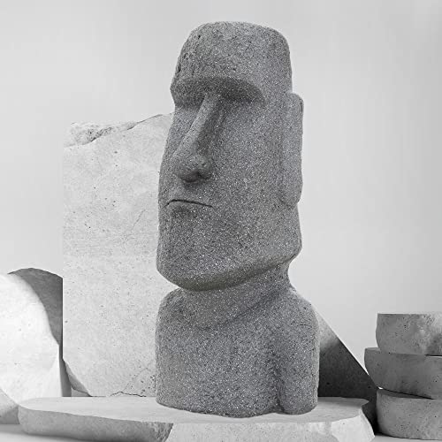 ECD Germany Estatua Adorno de Jardín Isla de Pascua Cabeza Moai Rapa NUI Tiki Figura Decorativa Figura de Resina Sintética Escultura Cabeza Ornamental Grande 78 cm Gris Aspecto basalto