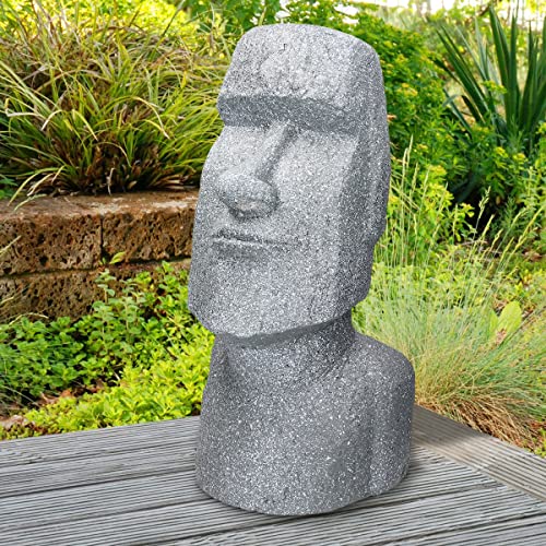 ECD Germany Estatua de la Cabeza de Moai Rapa NUI Tiki 56cm Altura Gris, Hecha de Resina de Piedra Fundida Antracita Figura Isla de Pascua Resistente a la Intemperie Decorativa para el Hogar y Jardín