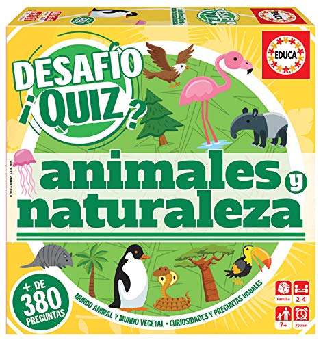 Educa - Desafio Quiz, Animales y Naturaleza, Juego de Mesa con 380 Preguntas Donde los Jugadores conocerán más sobre Animales y Naturaleza, Recomendado a Partir de 6 años (18219)