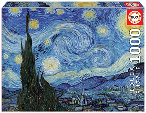 Educa - Puzzle de 1000 Piezas para Adultos | La Noche Estrellada, Vincent Van Gogh. Incluye Pegamento Fix Puzzle. A Partir de 14 años (19263)