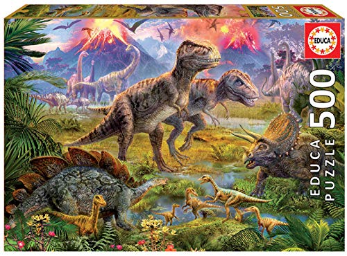 Educa - Puzzle de 500 Piezas para Adultos | Encuentro de Dinosaurios. Incluye Pegamento Fix Puzzle. A Partir de 11 años (15969)