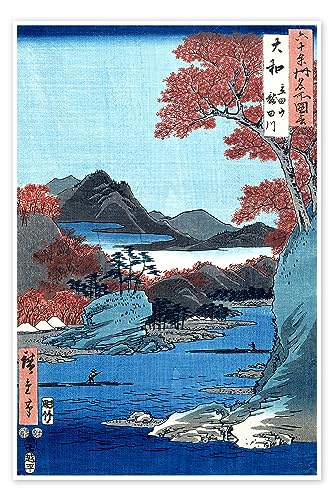 El monte y el río Tatsuta en la provincia de Yamato pósters para la pared de Utagawa Hiroshige Cuadros decoración para cualquier habitación 40 x 60 cm Azul Viajar Láminas decorativas