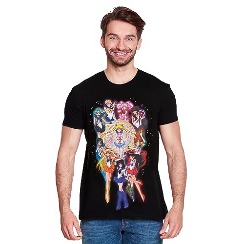 Elbenwald Sailor Moon Camiseta con Motivo de la Crew para los Fans del Anime Hombres Señoras Unisex Algodón Negro - L