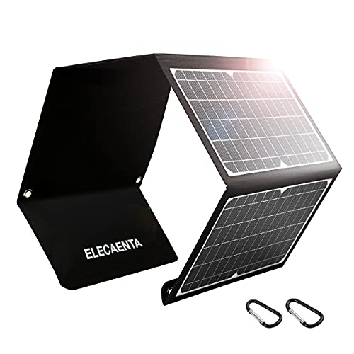 ELECAENTA 30W PD18W Cargador Solar Portátil 3 Puertos USB Panel Solar Plegable Impermeable QC 3,0 para Móviles Tablets Powerbank ETFE Placa Solar Portable para Acampar al Aire Libre