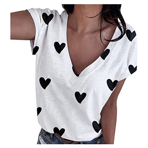 ELECTRI - Camiseta de manga corta para mujer, diseño de corazón con estampado de corazón