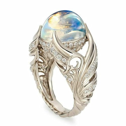 Elegante anillo de plata 925 con piedra lunar para mujer, joyería de boda, tamaño 5-10, elegante y atractivo, bonito y a la moda