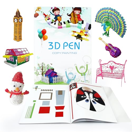 EMOIEMO Modelos de Bolígrafo 3D, Plantilla de Lápiz 3D, 40 Patrones Coloridos, Libro de Dibujo Impreso en 3D con Tablero de Dibujo de PVC Transparente, Plantillas de Dibujo 3D para Niños y Adultos
