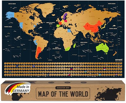 envami® Mapa Mundi Rascar I Mapas del Mundo para Marcar Viajes I 68 X 43 CM I Oro I Scratch Off Travel Map