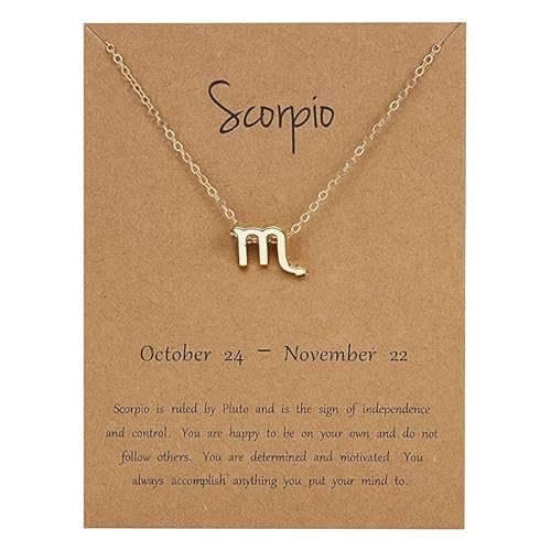 Escorpio - Collar con colgante de signo de estrella, constelación del zodiaco, horóscopo, astrología celestial, regalo para mujeres y hombres, oro / plata, Zinc
