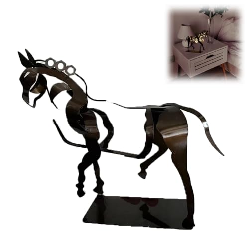Escultura de caballo de metal Adonis hecha a mano, decoración de estatua de caballo de metal artístico, escultura de caballo hueco de arte de hierro, escultura de metal luminosa,Negro,Without lights