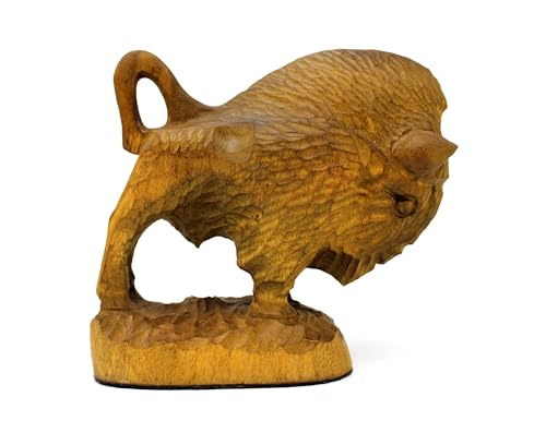 Estatua de búfalo decoración nativa americana, tallas de madera, figuras de animales, bisonte en miniatura, figuras decorativas de animales del bosque, escultura de madera (4.3 pulgadas)
