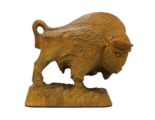 Estatua de búfalo para decoración nativa americana de 7.1 pulgadas, tallado de madera, figuras de animales, bisonte en miniatura, figuras decorativas de animales del bosque