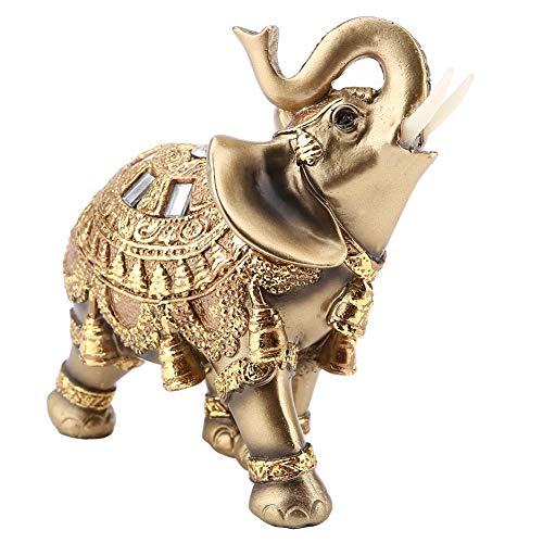 Estatua de Elefante Feng Shui Hecha de Poliresina Dorada, Hermosas Figuras Decorativas de Elefante en Figura de Riqueza Dorada y Decoración del Hogar de Regalo para Aquellos Que (Oro L)