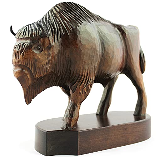 Estatua de madera de búfalo de madera de bisonte de 8 pulgadas – Escultura de madera de bisonte esculturas de animales – Figuras decorativas de animales del bosque nativo americano decoración arte