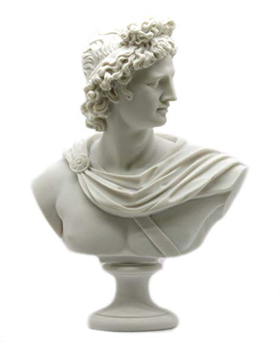 Estatua griega de mármol fundido con cabeza de dios romano de Apolo, hecha a mano de 12.6 pulgadas