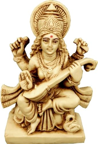 Estatua Saraswati Escultura Hindú Diosa de la Conociencia, Música, Arte de aprendizaje, Artes, Sabiduría - h. 11 x 8 x 3,5 cm