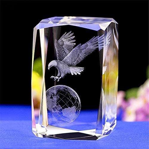 Estatuas y figuras de águila calva de cristal de cristal, grabado con láser 3D, diseño de águila de cristal, grabado en forma de cubo de cristal, regalo con caja de regalo (40 x 40 x 60 mm)