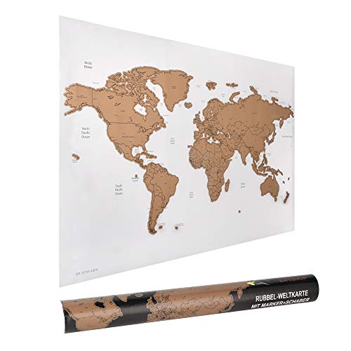 ewtshop® Mapa del mundo para rascar 60 x 40 cm con marcador y rascador, mapa del mundo para rascar
