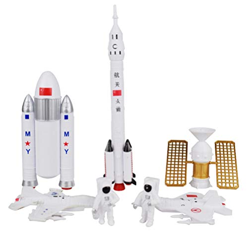 EXCEART 1 Juego 7 Piezas Cohetes Satélite Modelo Kits De Naves Espaciales De Bricolaje Topper De Cupcake De Astronauta Juguetes Espaciales De Construcción Vaso De Papel Blanco Niño Mini