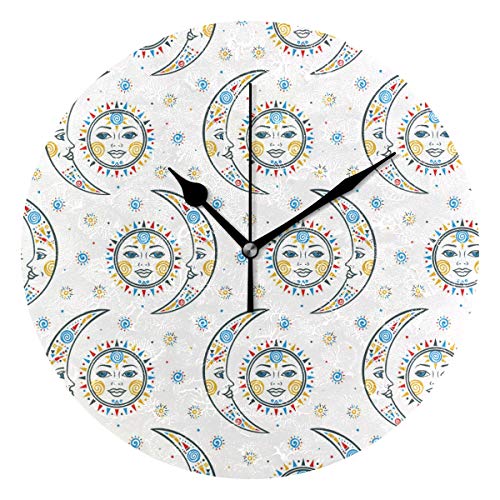 EZIOLY - Reloj de Pared con diseño Celestial Bohemio Chic, 25,4 cm, silencioso, no se Arruga, Funciona con Pilas, Redondo, para casa, Oficina, Escuela, Reloj