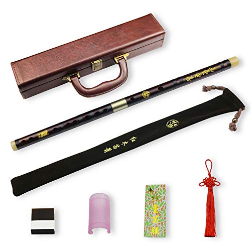 F Key Dizi Flauta de palisandro profesional con membrana libre y pegamento y juego de protectores Instrumento chino tradicional (F key/Palo de rosa profesional)