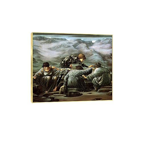 Famosos cuadros de arte mural Edward Burne-Jones. Impresiones en lienzo del romanticismo "Perseo y las grises". Famosa reproducción cuadro óleo para la decoración 30x39cm Marco dorado