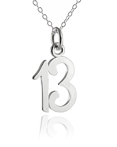 FashionJunkie4Life Collar de plata de ley con dije del número 13, 13 cumpleaños, hito del equipo deportivo, metal, Metal