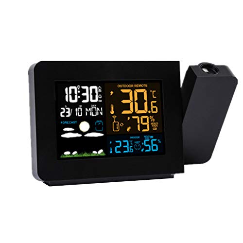 Febelle Despertador Digital Estación meteorológica inalámbrica Alarma de proyección Relojes atómicos con Sensor Remoto para Temperatura y Humedad