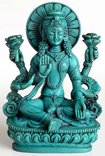 Figura de Buda – Laksmí, 14 cm, Resina turquesa, Estatua de la Diosa de la suerte, la fertilidad, el amor y la Salud