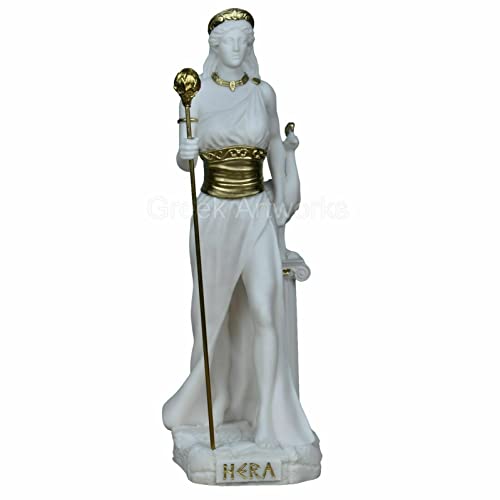 Figura de escultura de la reina de los dioses de la diosa griega romana de Hera Juno Acentos de oro