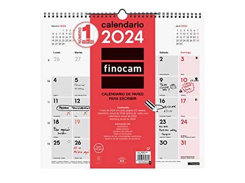Finocam - Calendario 2024 Neutro de Pared para Escribir Enero 2024 - Diciembre 2024 (12 meses) Español, L - 340x320 mm