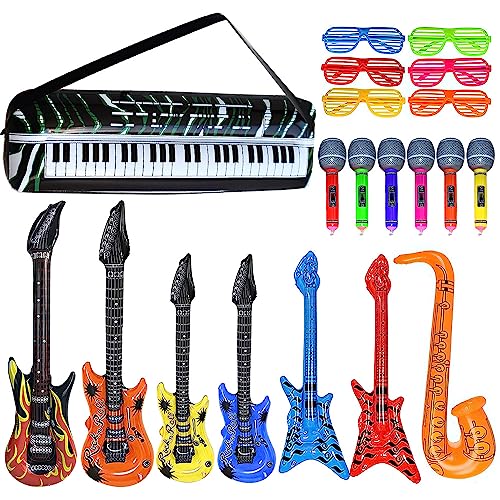 Fivtsme 20 Piezas Instrumentos Musicales Inflables, Inflables Rock Star Toy Set, Accesorios de Instrumentos Musicales Divertidos, Tema de Concierto Decoraciones, para Favores de Fiesta de Cumpleaños