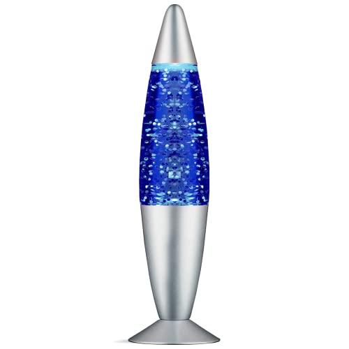 FlashPrix Lampara de Lava Purpurina Glitter Destellos color Azul, 40 cm de Altura, Base Gris