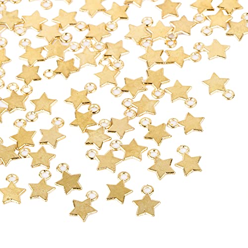 FLOFIA 100pcs Dijes Estrellas Oro dorado Mini Colgante Star Chapado Oro Aleación Vintage Retro 3D para Pulsera Collares Pendiente Bisutería Joyería Artesanía DIY (8 * 11mm)
