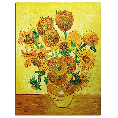 Fokenzary - Óleo sobre lienzo pintado a mano, obra clásica Los Girasoles de Vincent van Gogh, enmarcado y listo para colgar, decoración de pared, combinación de paneles, lona, 20x24in