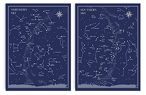 FOLLYGRAPH Póster de Little and Big Astronomer Prints - 12x16 - Mapa de las constelaciones del cielo, cielo del norte