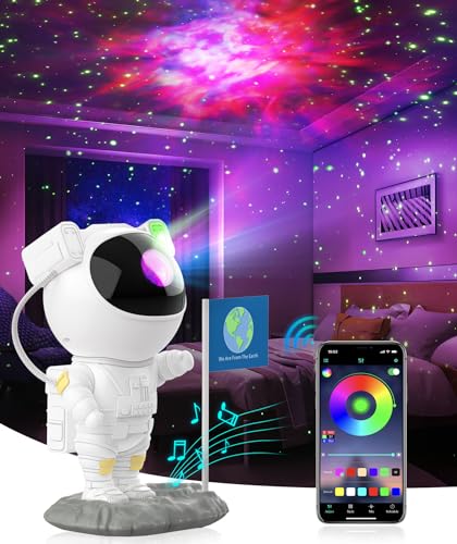 FOMYHEARD LED Astronauta Proyector Galaxy, DIY 256 RGB Nebulosa Proyector Galaxia Starry Night Light con App Control, Bluetooth Altavoz y Temporizador, Lampara Estrellas de Techo Adultos y Bebe