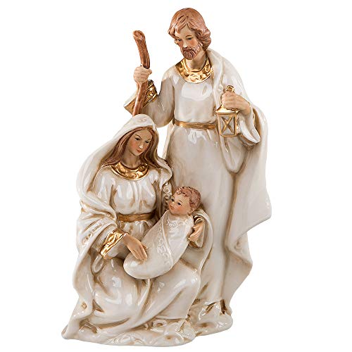 Formano Figurita de porcelana decorativa de la Sagrada Familia, 18 cm, 1 unidad, crema y dorado