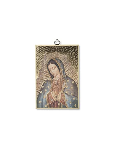 Fratelli Bonella | Cuadro sagrado sobre madera MDF de álamo 8 mm con la Virgen de Guadalupe con regadera a ella dedicada en la parte posterior 10 x 15 cm | Fabricado en Italia