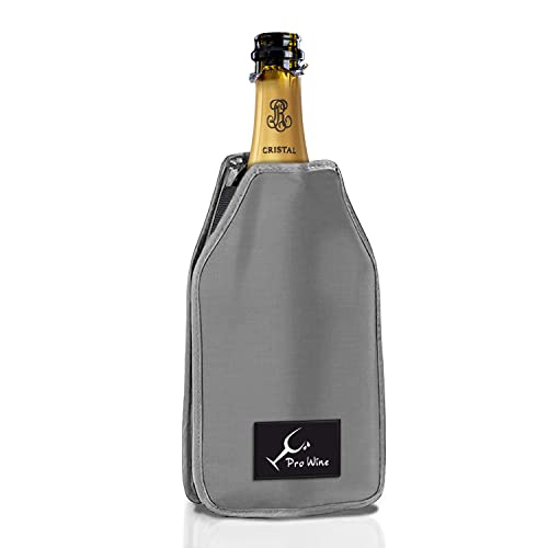 Funda enfriadora para botellas de vino o champán, Bolsa térmica, enfriador de botellas de vino de mesa, refrigerante para botellas, repelente al agua y de tela elástica (Grey)