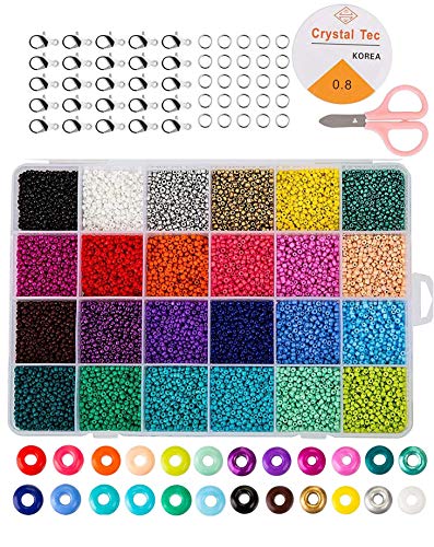 Funklu Cuentas de Colores 2mm Mini Cuentas y Abalorios Cristal para DIY Pulseras Collares Bisutería (24 Colores)