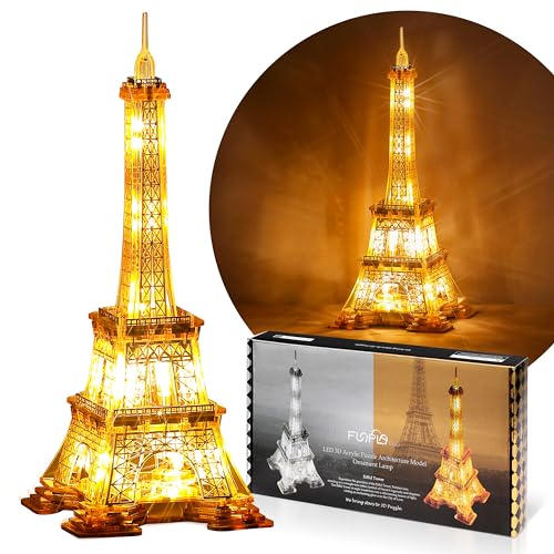FUNPOLA LED 3D Puzzle Modelo de construcción de la Torre Eiffel - Maquetas para construir adultos - Punto de referencia de París por la noche - Adorno de lámpara de decoración de Puzzle de acrílico 3D