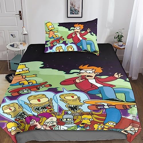 Futurama Juego De Funda Nórdica Juegos De Cama 3D Funda Nórdica Funda De Edredón De Microfibra con Cremallera Juego De 2 Piezas Single（135x200cm）