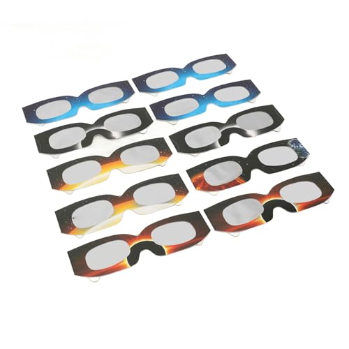 Gafas de Eclipse Solar, 10 Unidades de Gafas de Eclipse para Visualización de Eclipse Solar, Gafas de Sol Seguras para Visión Directa del Sol
