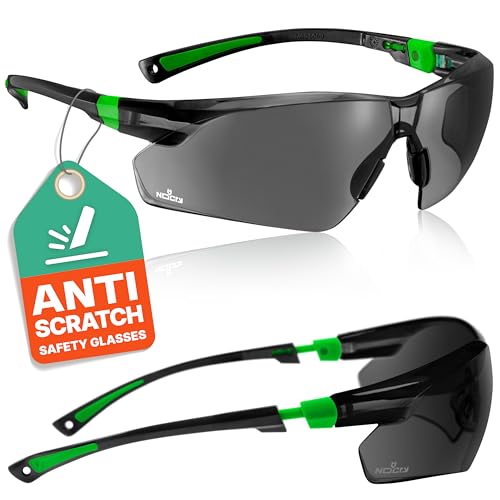 Gafas de sol de seguridad con lentes verdes resistentes a los arañazos y con agarre antideslizante, protección UV 400 de Nocry Ajustable, con moldura negra y verde.